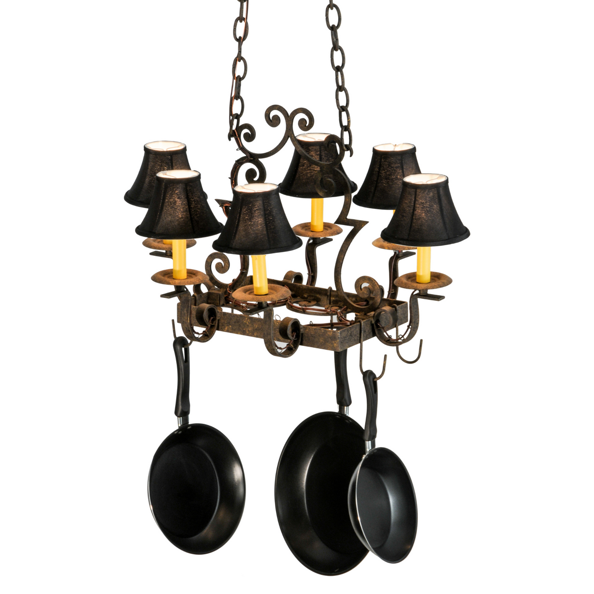 Elegant black trumpet shades on Elara 6-light kitchen chandelier.