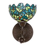 Front view of 8" Wide Nightfall Wisteria Wall Sconce with stained glass design.