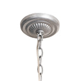 Canopy and chain view of the Blue Tiffany Pond Lily 12 light chandelier.