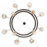 Bottom view showing circular ring design and evenly spaced glass globe pendants.