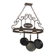 Lit view of Bon Appetit 2-light pot rack at angle.