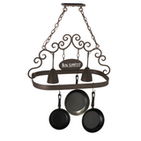 Front view of unlit Bon Appetit 2-light pot rack.