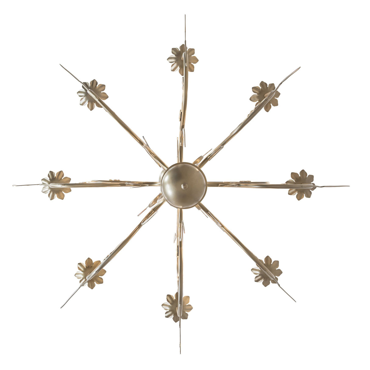 Bottom view of Bordeaux 8 light chandelier showing symmetrical arm layout.