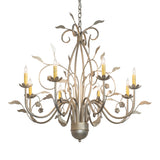 Bordeaux 8 light chandelier lit view with satin titanium gold finish.