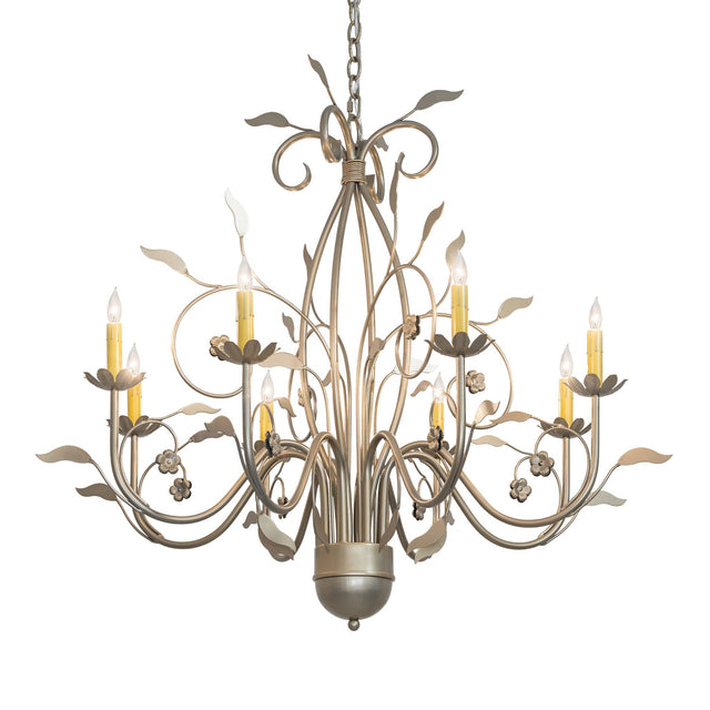 Bordeaux 8 light chandelier lit view with satin titanium gold finish.