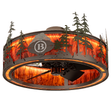 Lit angled view of Boulders Personalized Chandel-Air with pine forest design.