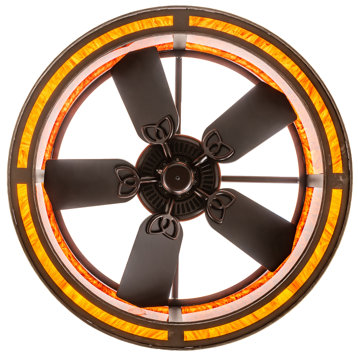 Bottom view of Boulders Personalized Chandel-Air showing fan and light ring.