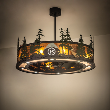 Boulders Personalized Chandel-Air glowing warmly in ambient room lighting.