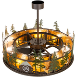 Top angle lit view of Boulders Personalized Chandel-Air with fan and lights visible.