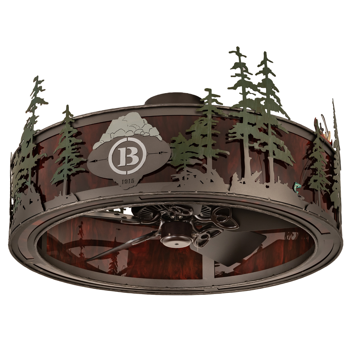 Unlit angled view of Boulders Personalized Chandel-Air showing bronze frame.