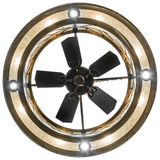 Direct bottom view of fan and circular light ring inside mica diffuser.