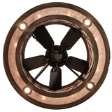Bottom view displaying five fan blades surrounded by softly lit mica panels.