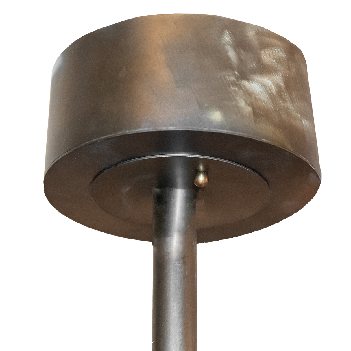 Ceiling canopy close-up showing antique copper finish and sturdy chain mount.