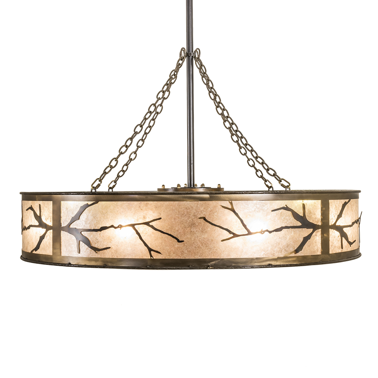 Side view emphasizing mica diffuser and metal branch details.