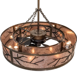 Top view showing fan mount, chain supports, and internal lighting details.