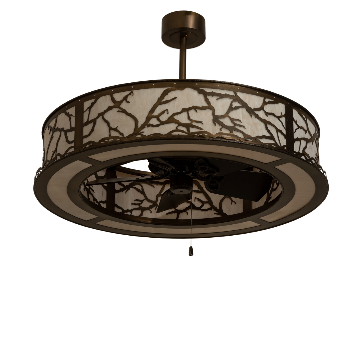 Unlit front view showing branch pattern and handcrafted bronze frame.