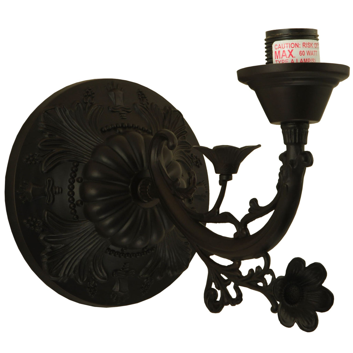 Profile view of the decorative Victorian wall sconce hardware.