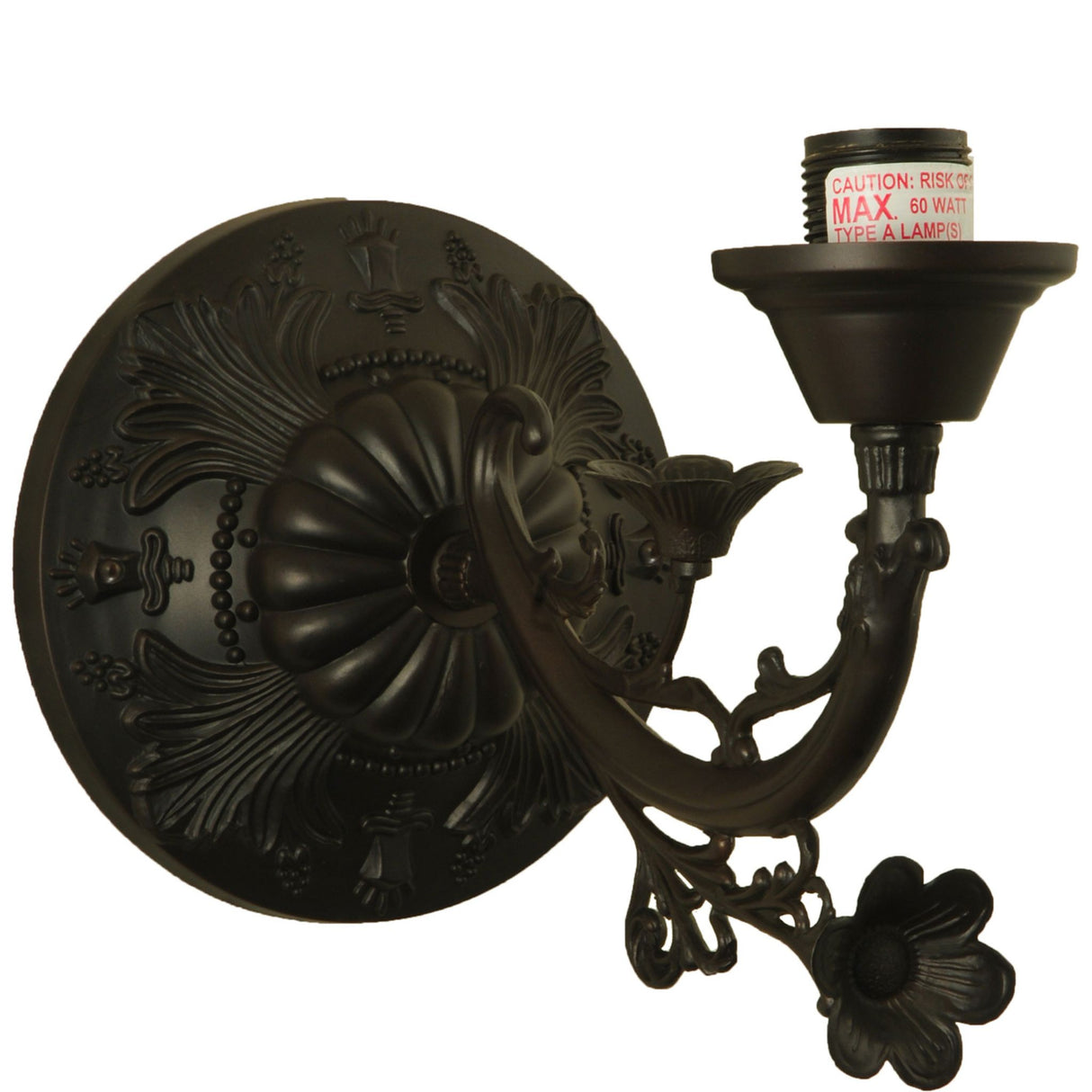 Side angle showcasing the Victorian wall sconce's ornate design.