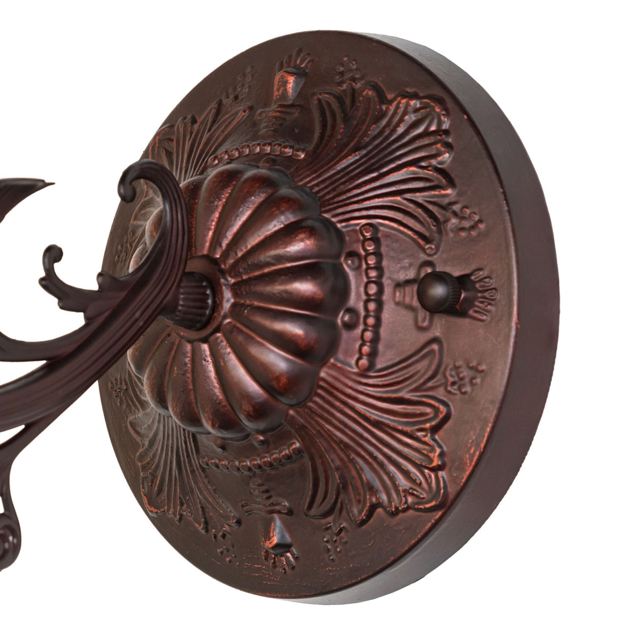 Highlight of the texture and finish on Victorian wall sconce hardware.
