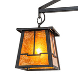 Close-up of amber mica shade texture on chandelier.