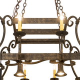 Close-up view highlighting Caiden 10-light pot rack scroll arms and lights.