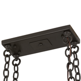 Close-up of rectangular ceiling canopy and chain mount.