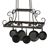 Rear angle of Caiden 2-Light pot rack showing scrollwork details.