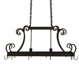 Side profile of Caiden pot rack chandelier with lights off.