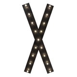 Bottom view of chandelier showing criss cross light layout with solar black finish.
