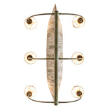 Bottom view of canoe-style chandelier showing light distribution, curved arms, and underside detailing.