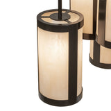 Top detail of chandelier cylinder showing bronze framing and suspension structure.