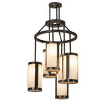 Cartier 6 light chandelier illuminated view with glowing Idalight cylinders.