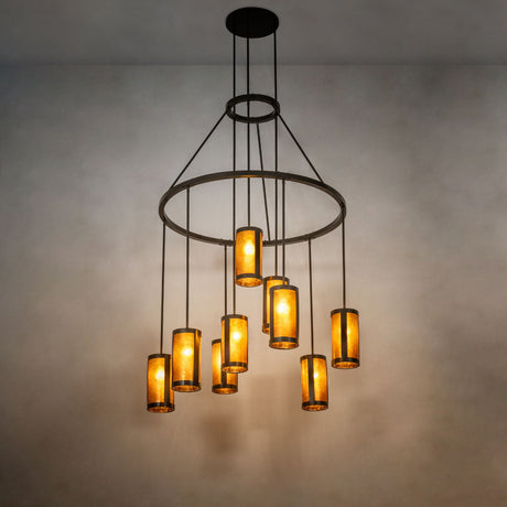 Cartier 9-Light Cascading Chandelier glowing in an ambient room setting.