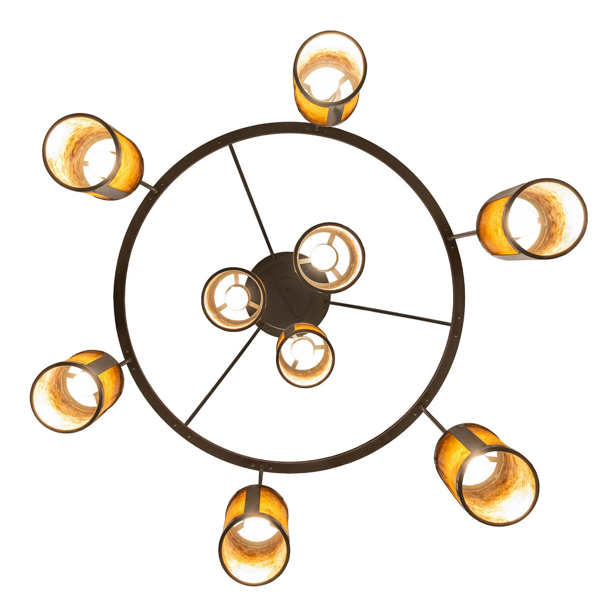 Bottom view of the Cartier chandelier showing hanging diffuser placement.