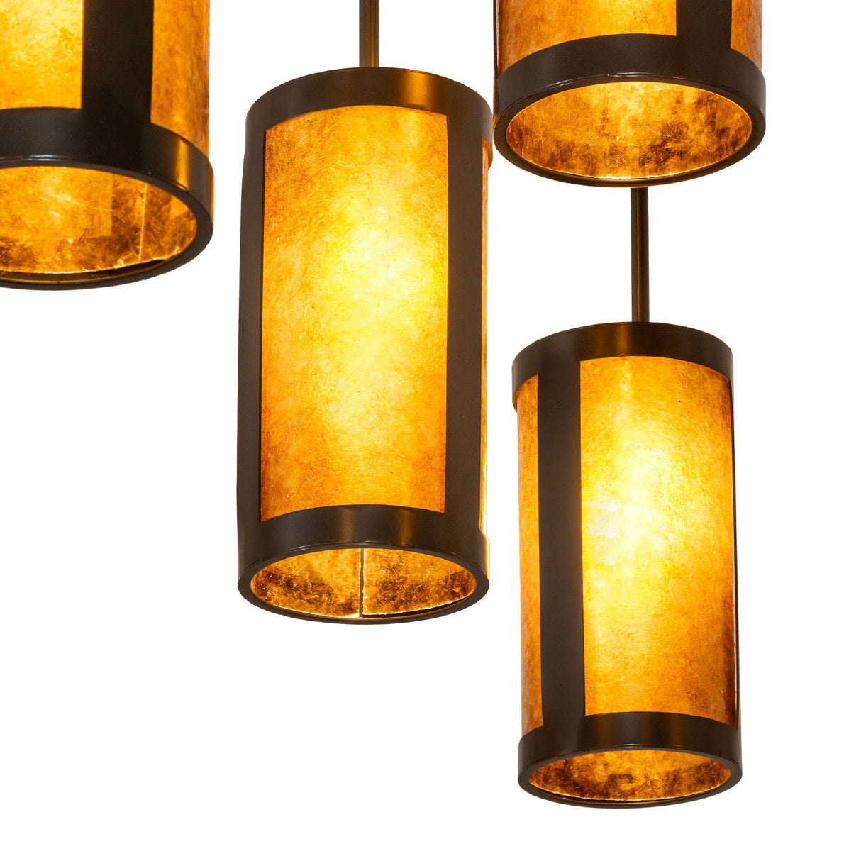 Close-up of the Cartier chandelier amber mica diffuser design.