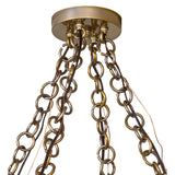 Ceiling canopy and multi-chain connection detail of Castiliolite Bola chandelier.