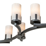 Close-up detail of chandelier arm with charred Iron finish and cylindrical Idalight shade.
