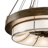 Close-up detail showing brushed copper band and smooth Linen Textrene diffuser texture.