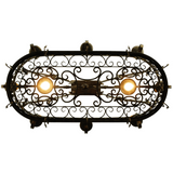 Bottom view of Cira pot rack showing glowing downlights and scroll pattern.