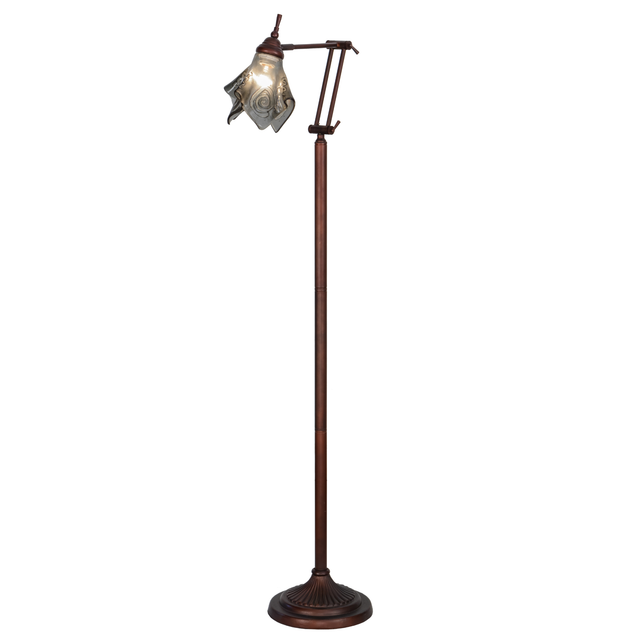 Contemporary Metro Fusion floor lamp with lit smoke swirl glass shade.