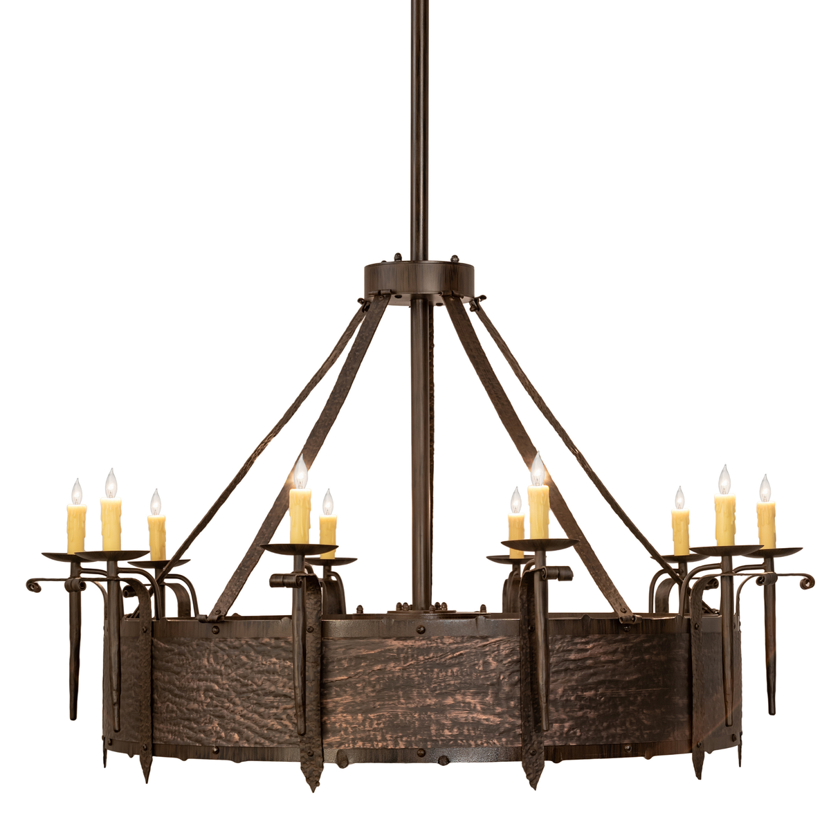 Front lit view of Costello Chandel-Air with ten candle-style lights.