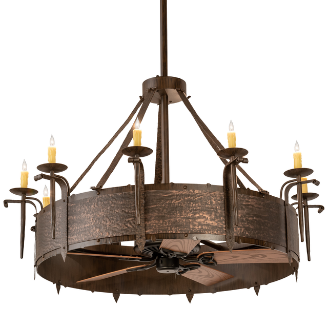 Lit angled view of Costello Chandel-Air with hand-hammered copper band.