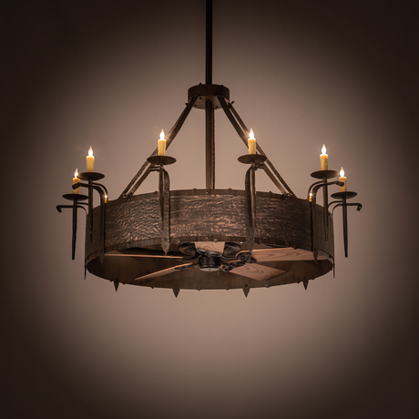 Costello Chandel-Air glowing warmly with rustic candlelight ambience.