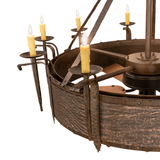 Side lit view showcasing rustic craftsmanship and warm candle glow.