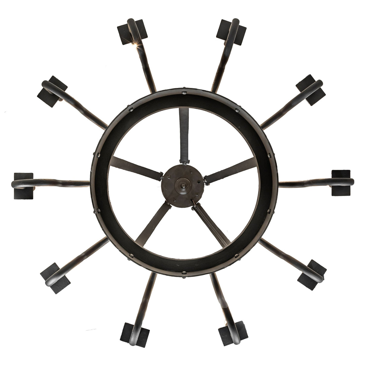 Bottom view of Costello chandelier showing circular structure and evenly spaced arms.