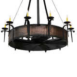 Bottom angle lit view displaying fan blades and copper finish.