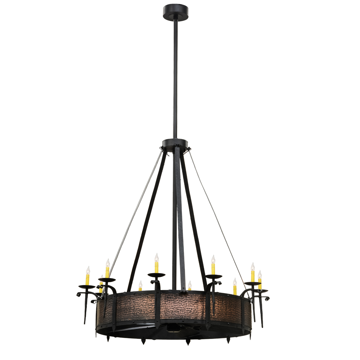 Full-length view showing suspension rods and entire chandelier.