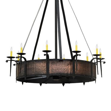 Unlit front view of Costello 10 LT Chandel-Air with black iron frame.