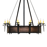 Unlit side view showing hammered copper band and candleholders.