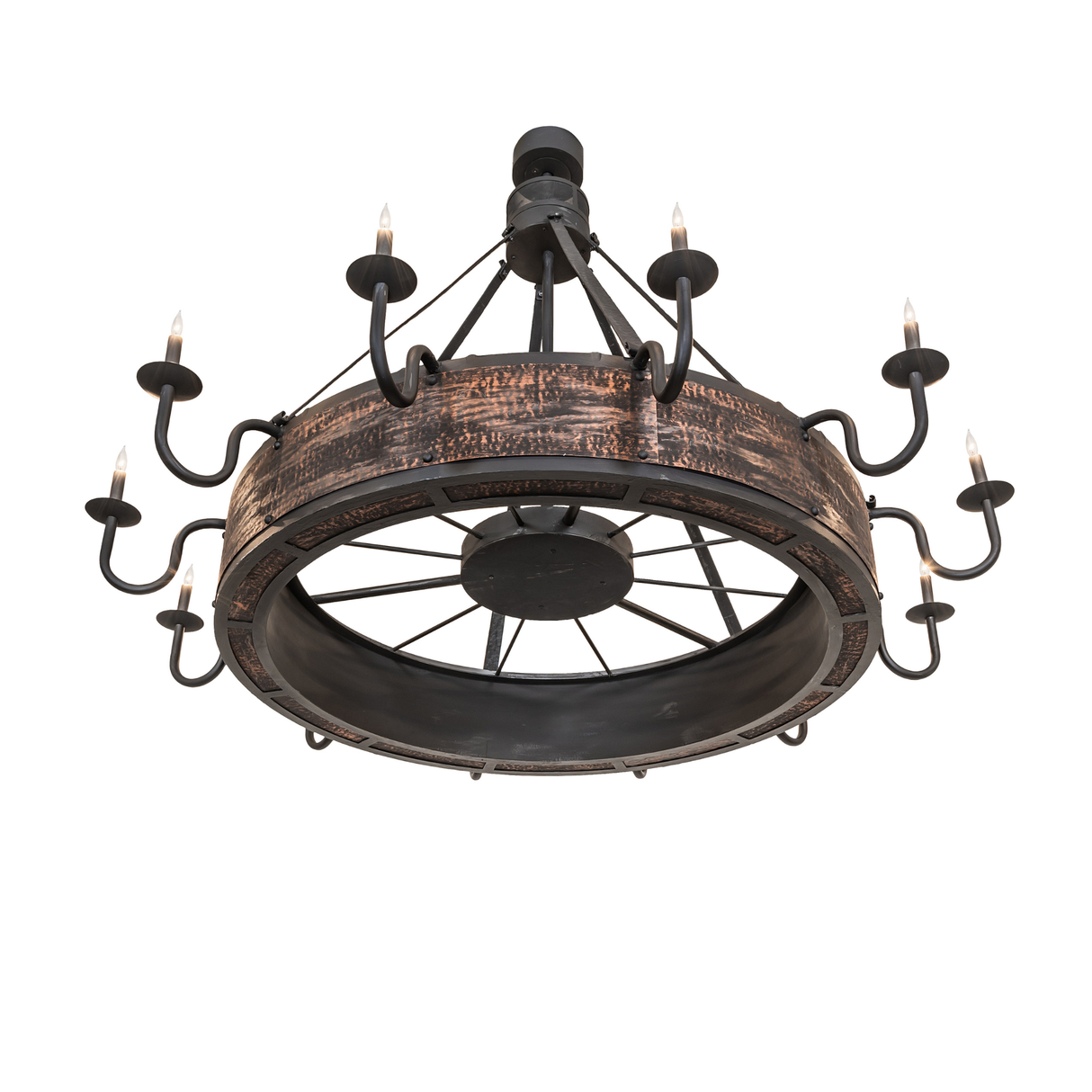 Bottom-angle view showing circular metal band and candle arms.